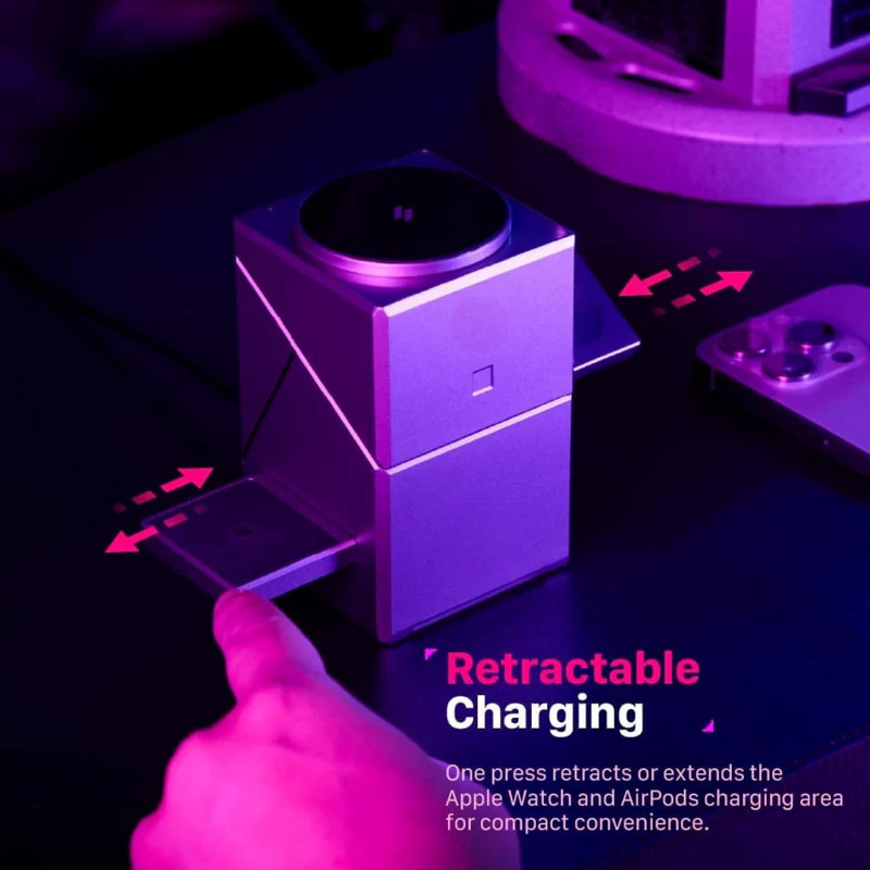 Orbix: 3-in-1 Qi2 Futuristic Magnetic Wireless Charging Station with 15W Fast Charging, MagSafe-Compatible Dock for iPhone, Apple Watch & AirPods