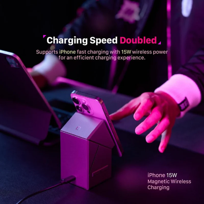 Orbix: 3-in-1 Qi2 Futuristic Magnetic Wireless Charging Station with 15W Fast Charging, MagSafe-Compatible Dock for iPhone, Apple Watch & AirPods