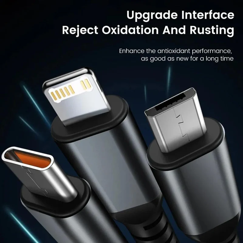 Power100: 3-in-1 100W Fast Charging Cable (1.2M) with Type-C, Micro-USB & Lightning Connectors for Laptops, Tablets & Smartphones