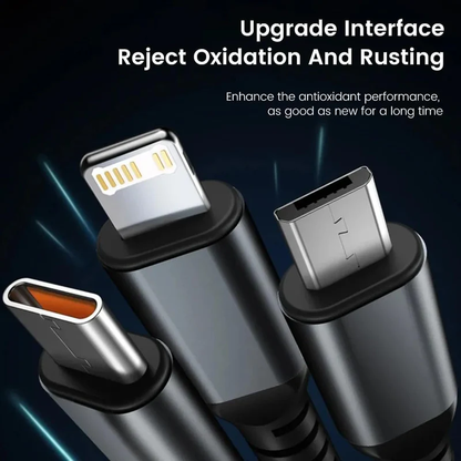 Power100: 3-in-1 100W Fast Charging Cable (1.2M) with Type-C, Micro-USB & Lightning Connectors for Laptops, Tablets & Smartphones