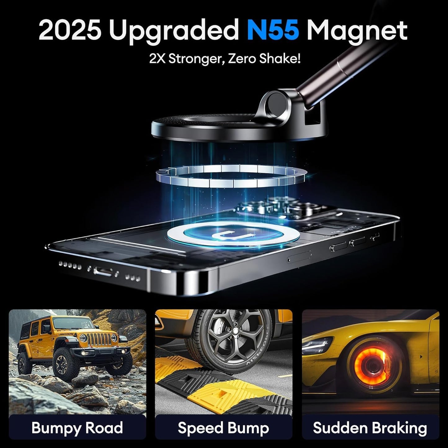 MagStik: Magnetic Vacuum Suction Phone Mount, 360° Rotating Car Phone Holder with Hands-Free Secure Grip for Dashboard, Windshield, Gym & Mirror