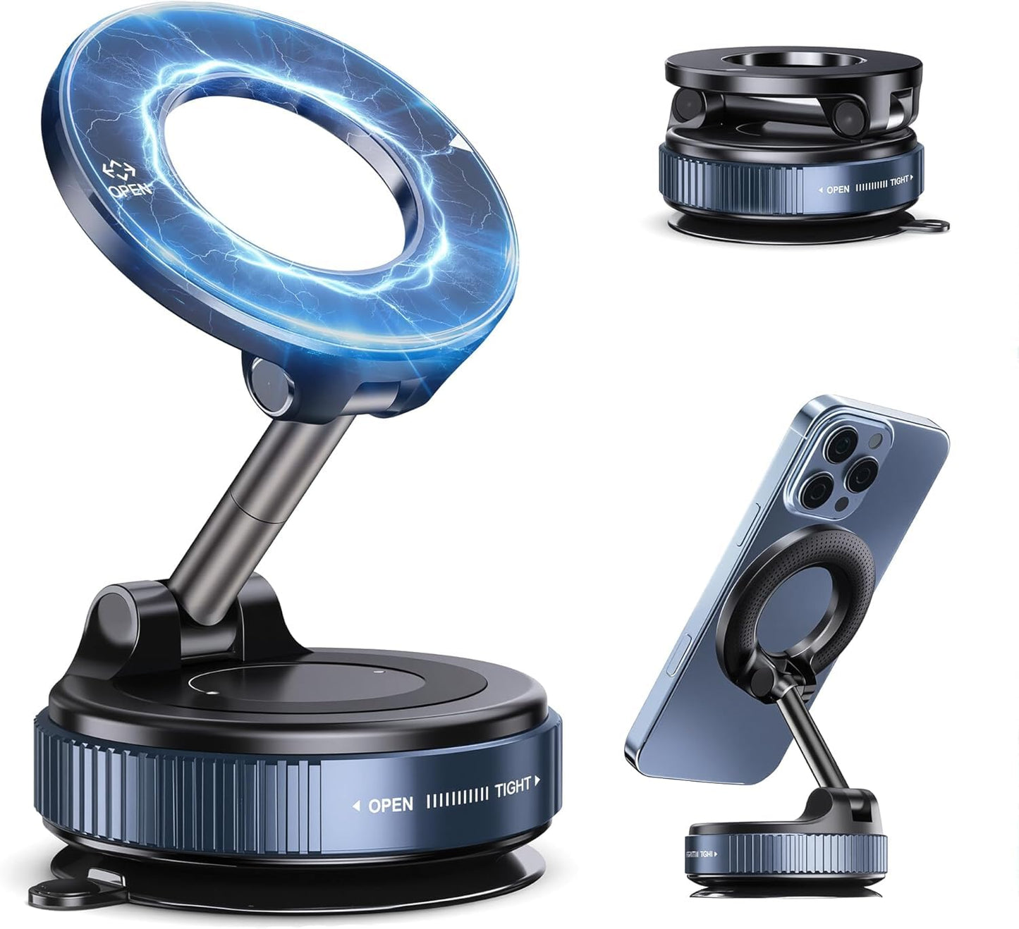 MagStik: Magnetic Vacuum Suction Phone Mount, 360° Rotating Car Phone Holder with Hands-Free Secure Grip for Dashboard, Windshield, Gym & Mirror