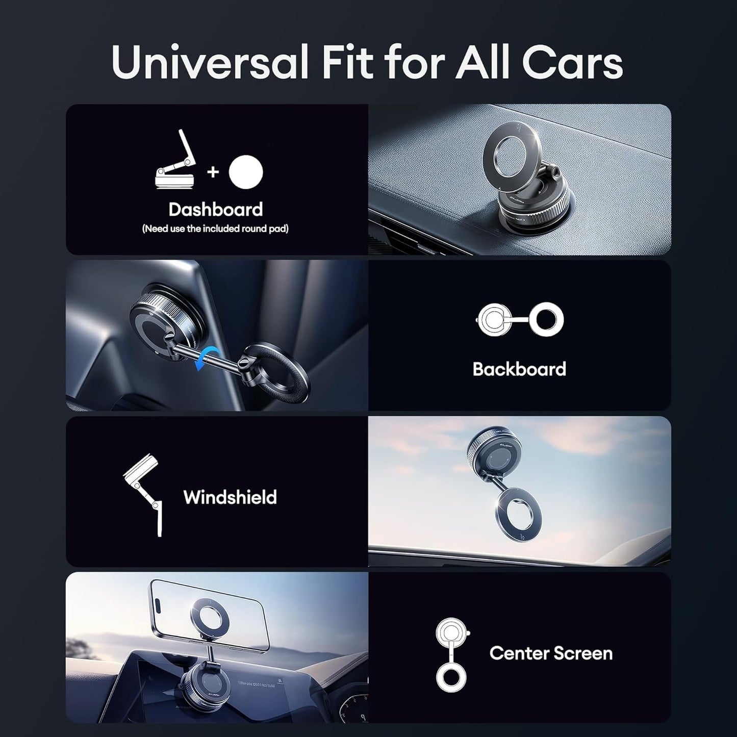 MagStik: Magnetic Vacuum Suction Phone Mount, 360° Rotating Car Phone Holder with Hands-Free Secure Grip for Dashboard, Windshield, Gym & Mirror