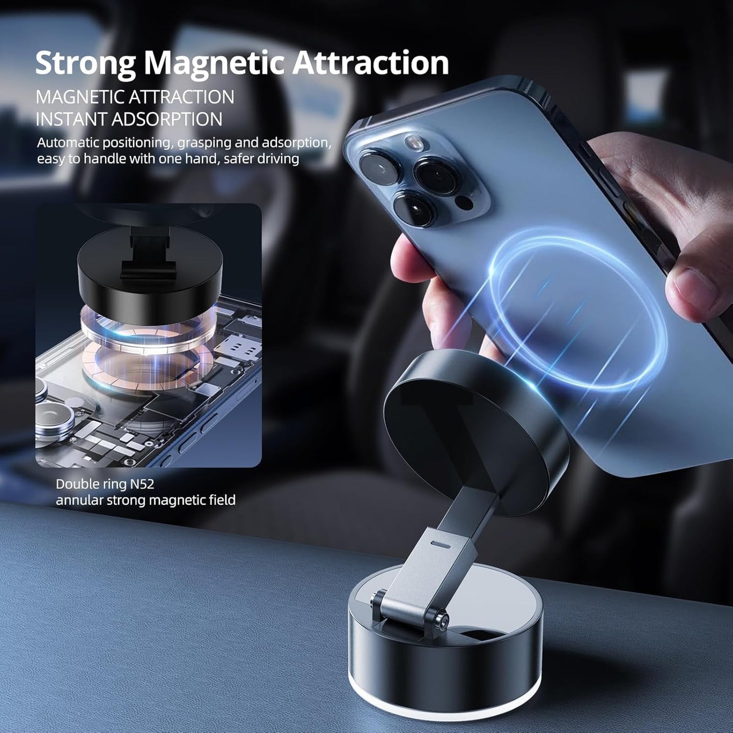 Vacuum Magnetic Phone Holder Stand – Universal Suction Mount Mobile Stand for Car, Desk, or Kitchen – Strong Grip Magnetic Mobile Holder