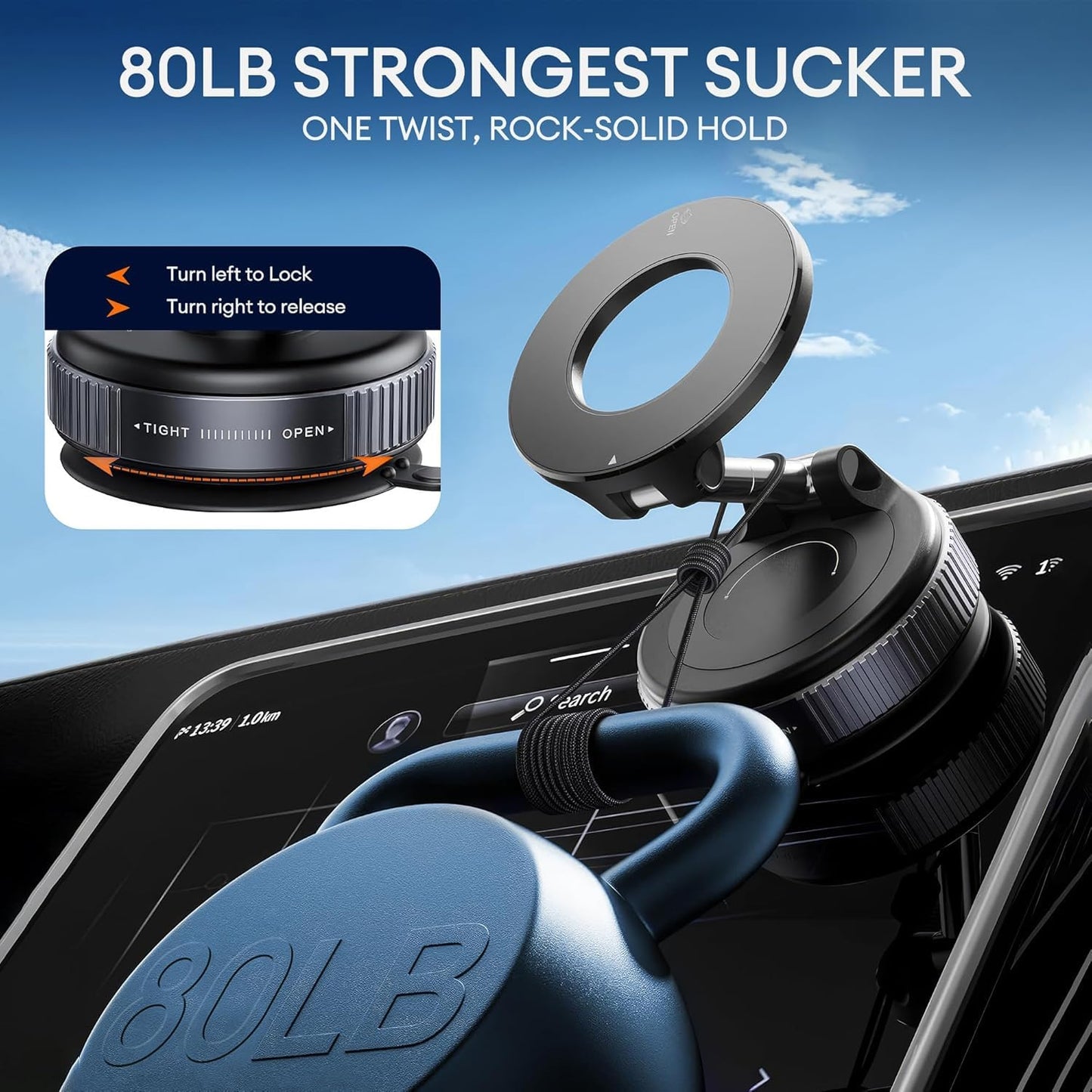 MagStik: Magnetic Vacuum Suction Phone Mount, 360° Rotating Car Phone Holder with Hands-Free Secure Grip for Dashboard, Windshield, Gym & Mirror