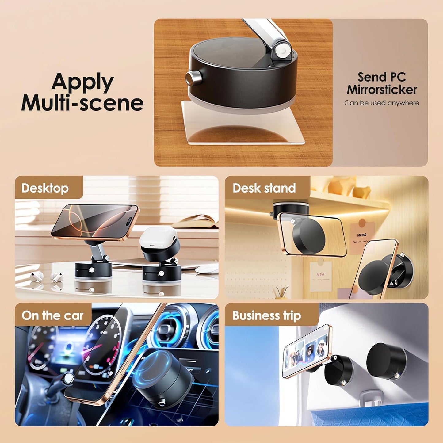 Vacuum Magnetic Phone Holder Stand – Universal Suction Mount Mobile Stand for Car, Desk, or Kitchen – Strong Grip Magnetic Mobile Holder