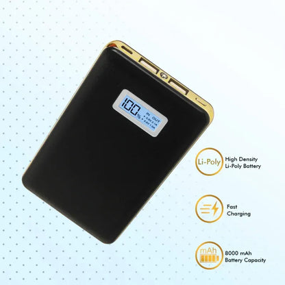 PowerGo: 8000mAh Portable Power Bank with 15W Fast Charging, Digital Display & Dual USB Output for Phones, Earbuds & Travel Use