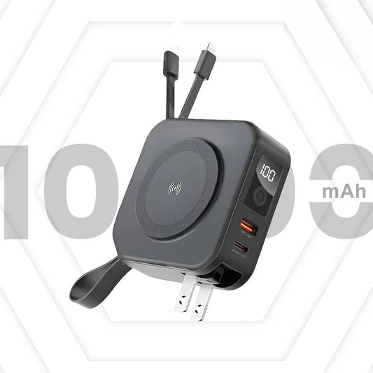 Voyager: Premium All-in-One MagSafe LiPo Power Bank with PD, Built-in Cables & Outlet Prongs for Ultimate Charging Convenience